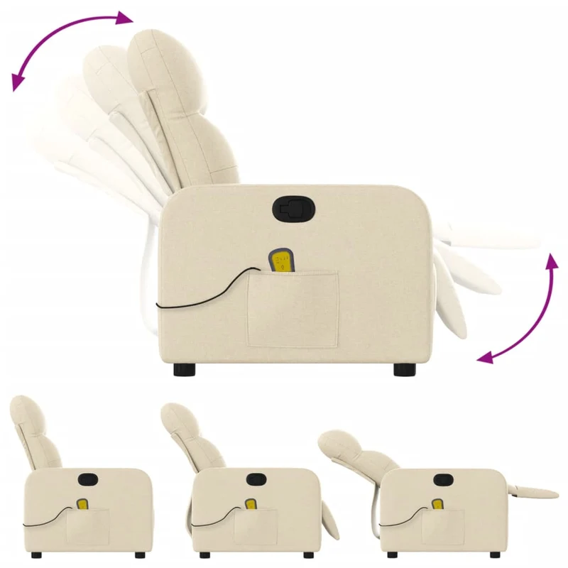 Fauteuil de relaxation TV fonction massage inclinable en tissu crème DEC026887