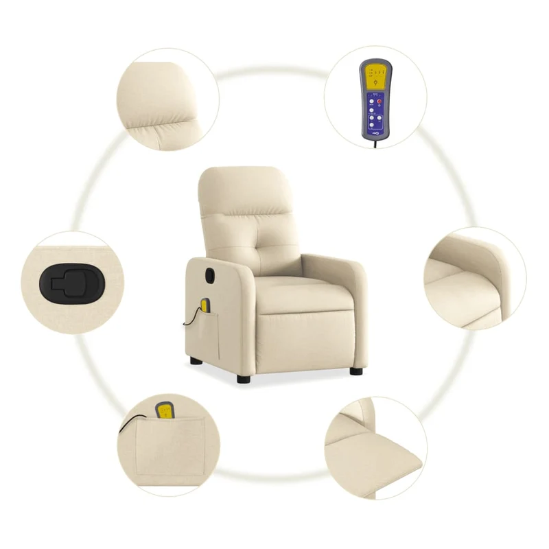Fauteuil de relaxation TV fonction massage inclinable en tissu crème DEC026887