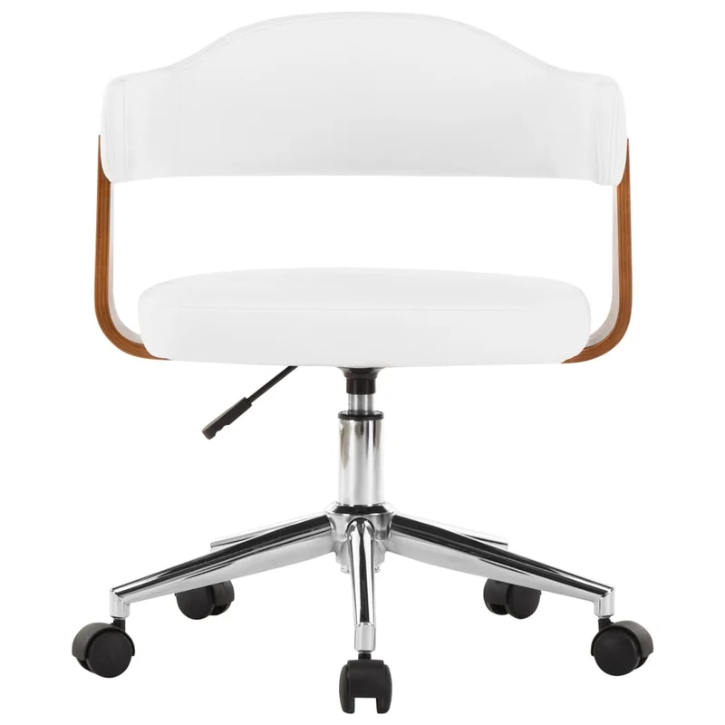 Chaise pivotante de bureau sur roulettes hauteur réglable en bois courbé et PVC blanc DEC025132
