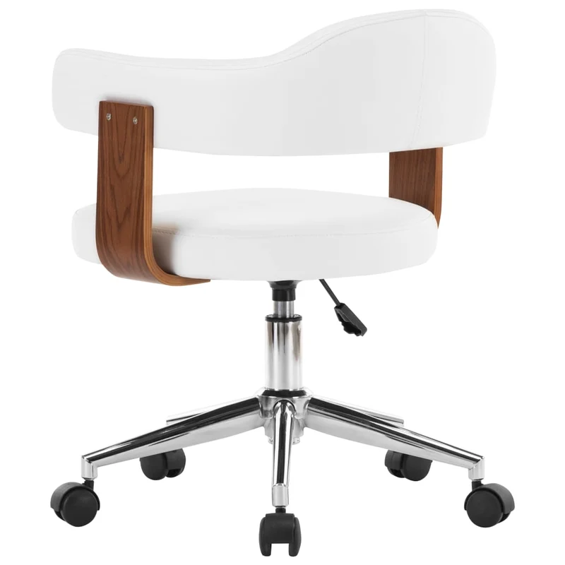 Chaise pivotante de bureau sur roulettes hauteur réglable en bois courbé et PVC blanc DEC025132