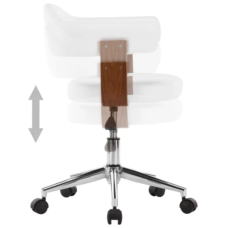 Chaise pivotante de bureau sur roulettes hauteur réglable en bois courbé et PVC blanc DEC025132