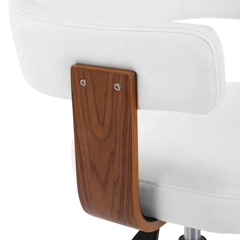 Chaise pivotante de bureau sur roulettes hauteur réglable en bois courbé et PVC blanc DEC025132