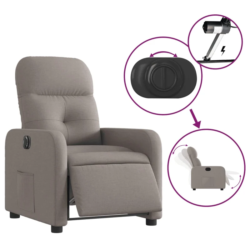 Fauteuil relax TV fonction d'inclinaison électrique très confortable en tissu taupe DEC028576