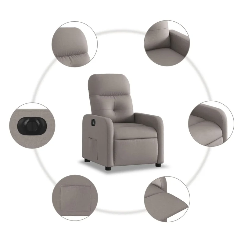 Fauteuil relax TV fonction d'inclinaison électrique très confortable en tissu taupe DEC028576