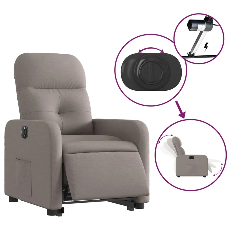 Fauteuil relax TV fonction de levage électrique très confortable en tissu taupe DEC028569