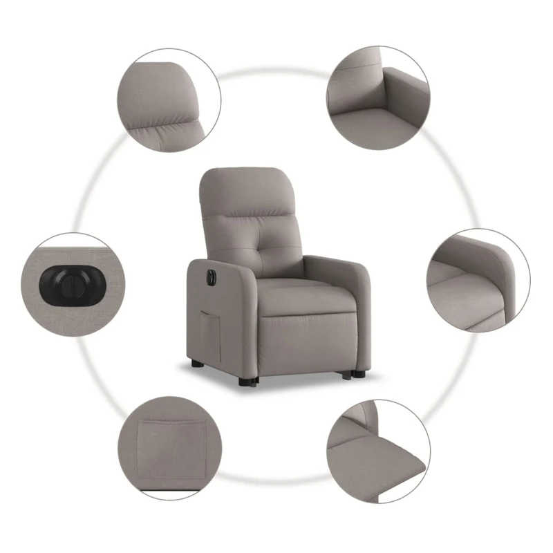 Fauteuil relax TV fonction de levage électrique très confortable en tissu taupe DEC028569