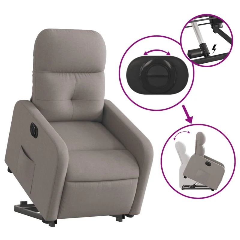 Fauteuil relax TV fonction de levage électrique très confortable en tissu taupe DEC028569
