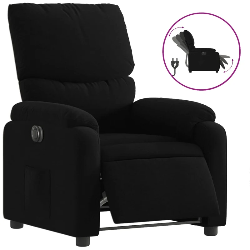 Fauteuil relax TV fonction d'inclinaison électrique très confortable en tissu noir DEC028501