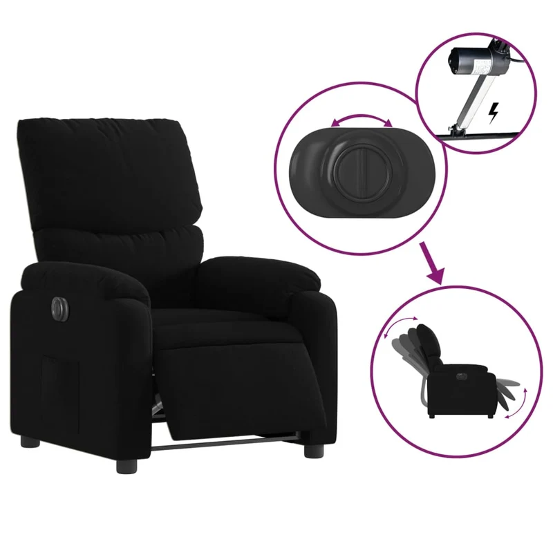 Fauteuil relax TV fonction d'inclinaison électrique très confortable en tissu noir DEC028501