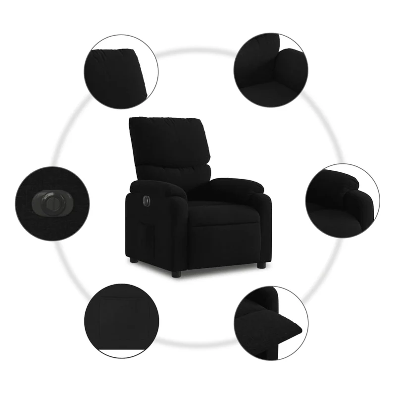 Fauteuil relax TV fonction d'inclinaison électrique très confortable en tissu noir DEC028501