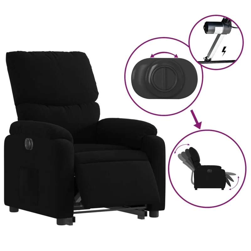 Fauteuil relax TV fonction de levage électrique très confortable en tissu noir DEC028486