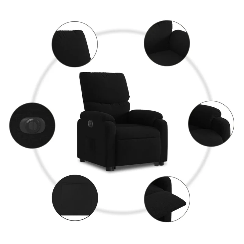 Fauteuil relax TV fonction de levage électrique très confortable en tissu noir DEC028486