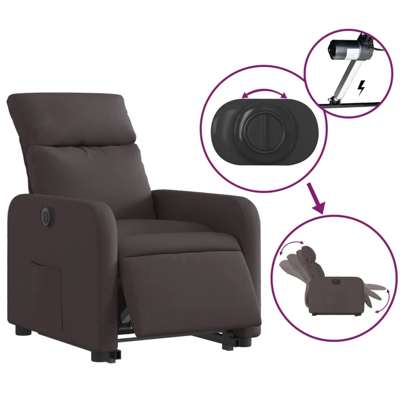 Fauteuil relax TV fonction de levage électrique très confortable en tissu marron foncé DEC028418