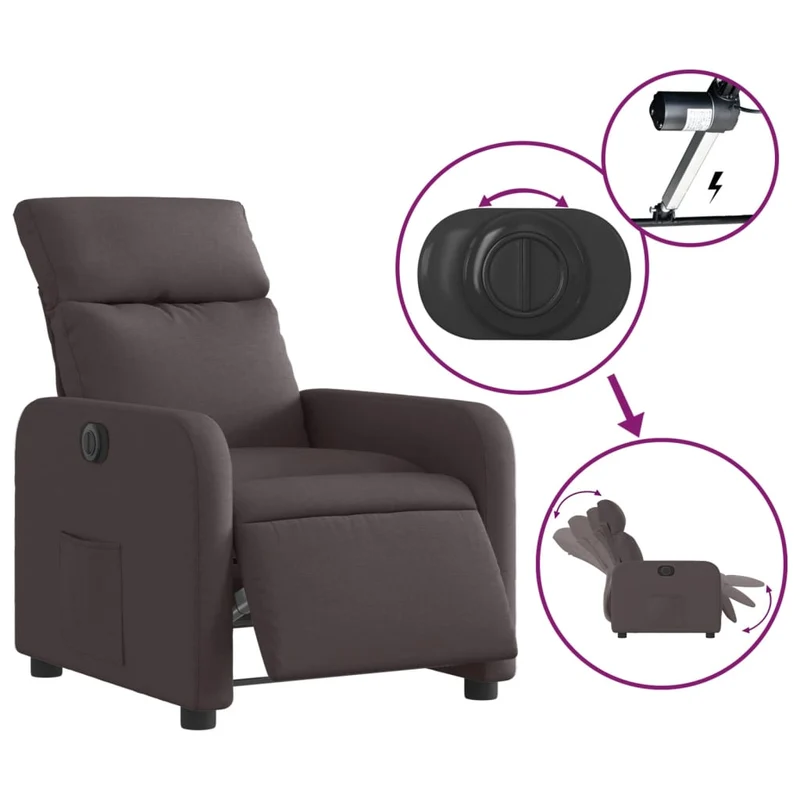 Fauteuil relax TV fonction d'inclinaison électrique très confortable en tissu marron foncé DEC028417