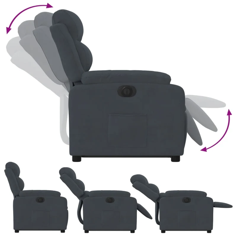 Fauteuil relax TV fonction de levage électrique très confortable en velours gris foncé DEC028372