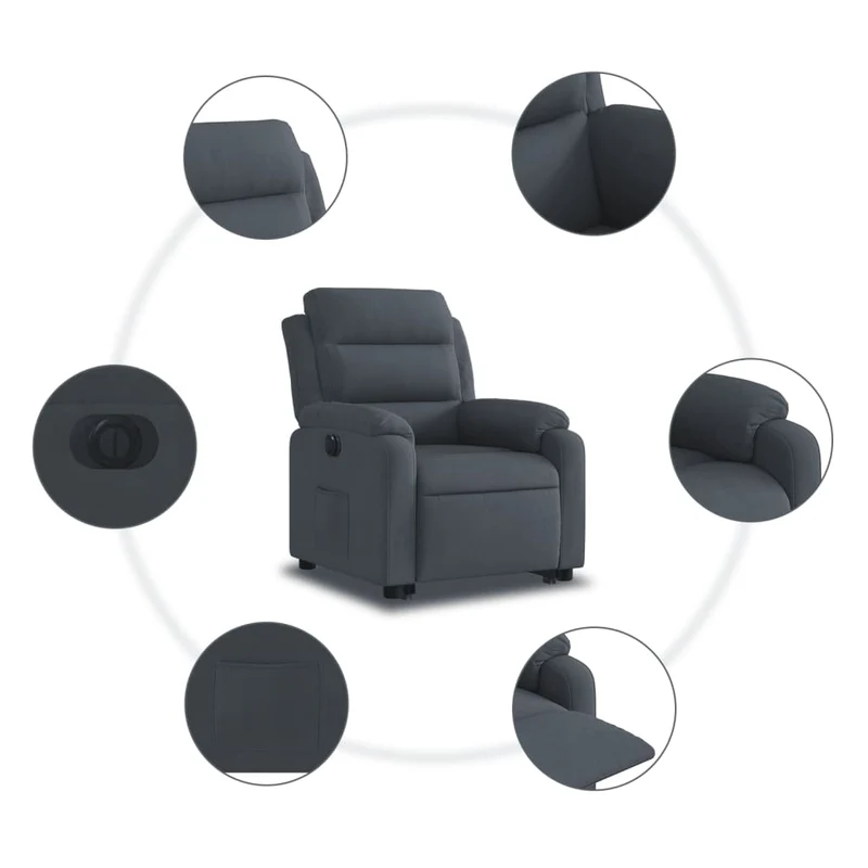 Fauteuil relax TV fonction de levage électrique très confortable en velours gris foncé DEC028372
