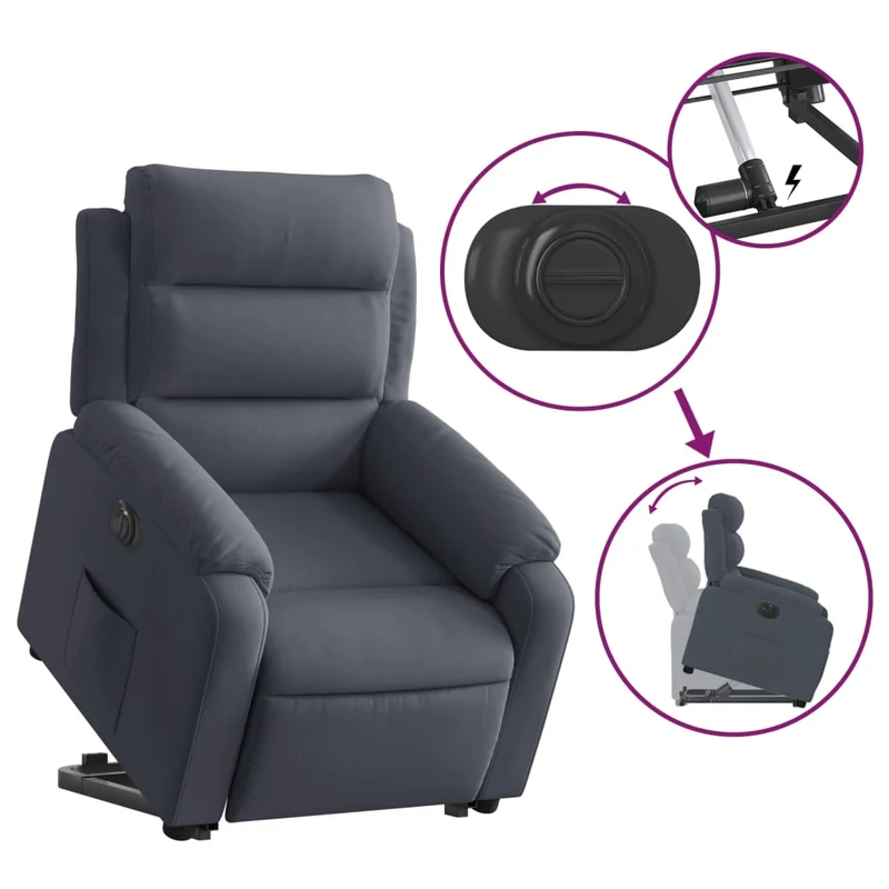 Fauteuil relax TV fonction de levage électrique très confortable en velours gris foncé DEC028372