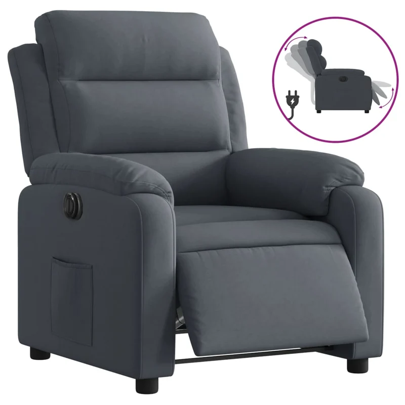 Fauteuil relax TV fonction d'inclinaison électrique très confortable en velours gris foncé DEC028371
