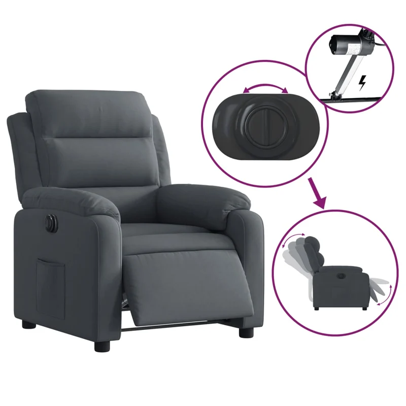 Fauteuil relax TV fonction d'inclinaison électrique très confortable en velours gris foncé DEC028371