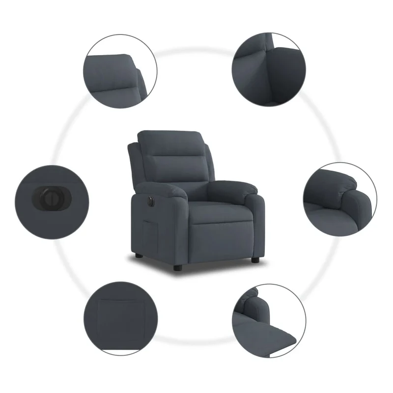Fauteuil relax TV fonction d'inclinaison électrique très confortable en velours gris foncé DEC028371