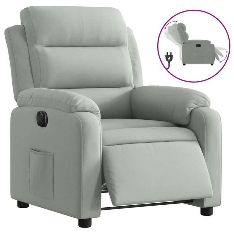 Fauteuil relax TV fonction d'inclinaison électrique très confortable en velours gris clair DEC028333