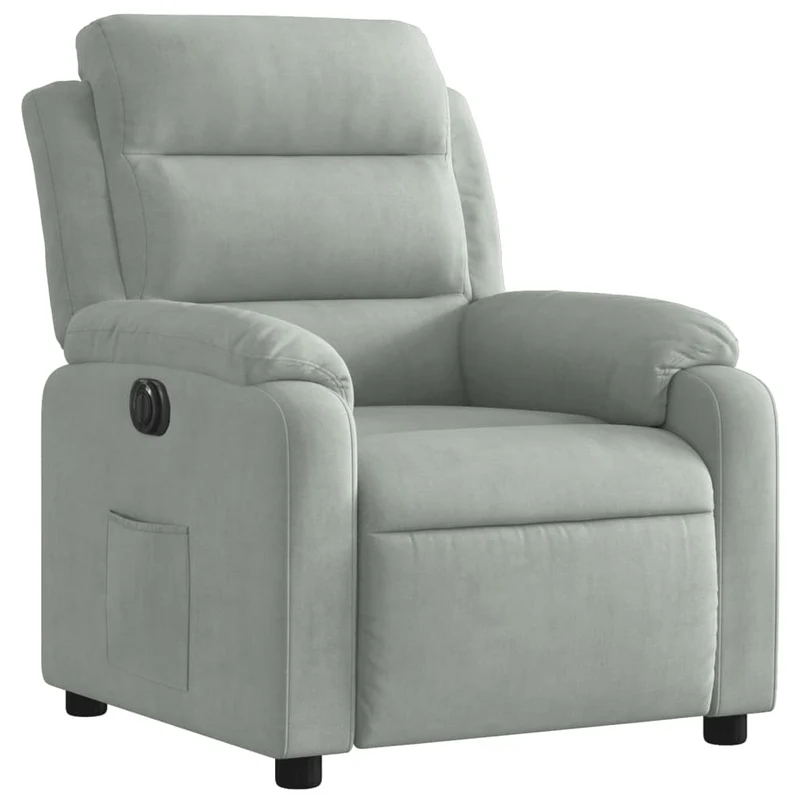 Fauteuil relax TV fonction d'inclinaison électrique très confortable en velours gris clair DEC028333