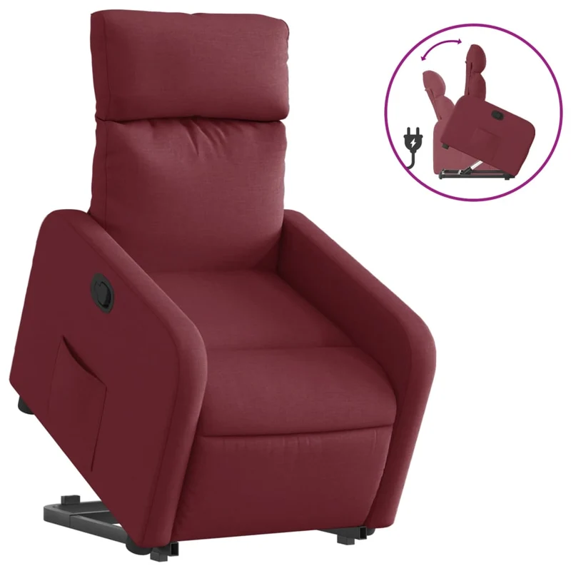 Fauteuil relax TV rembourrage confortable fonction de levage électrique en tissu rouge bordeaux DEC028163