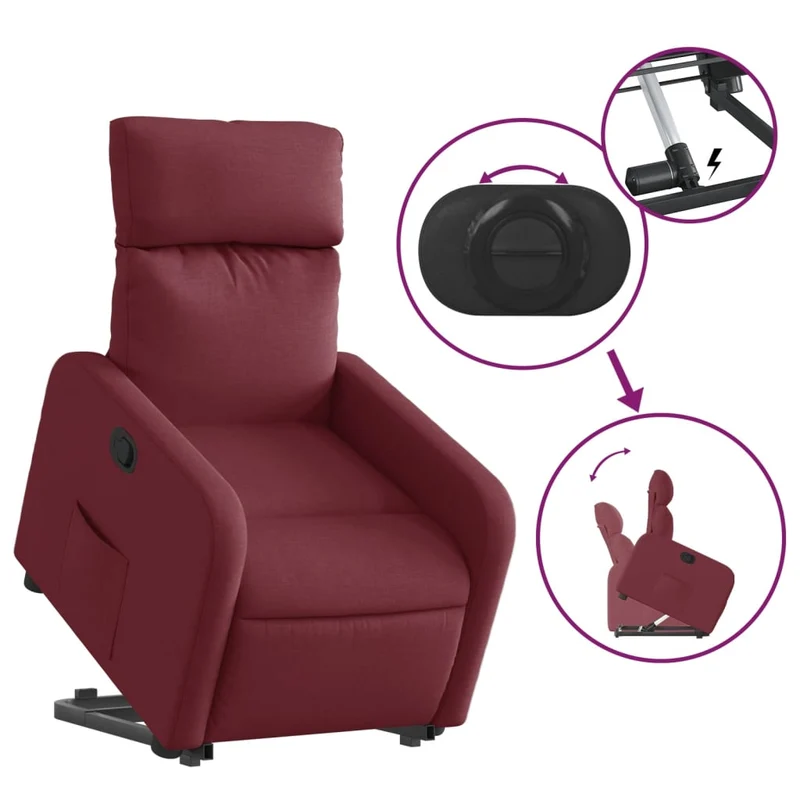 Fauteuil relax TV rembourrage confortable fonction de levage électrique en tissu rouge bordeaux DEC028163