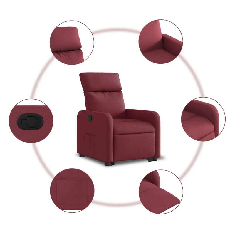 Fauteuil relax TV rembourrage confortable fonction de levage électrique en tissu rouge bordeaux DEC028163