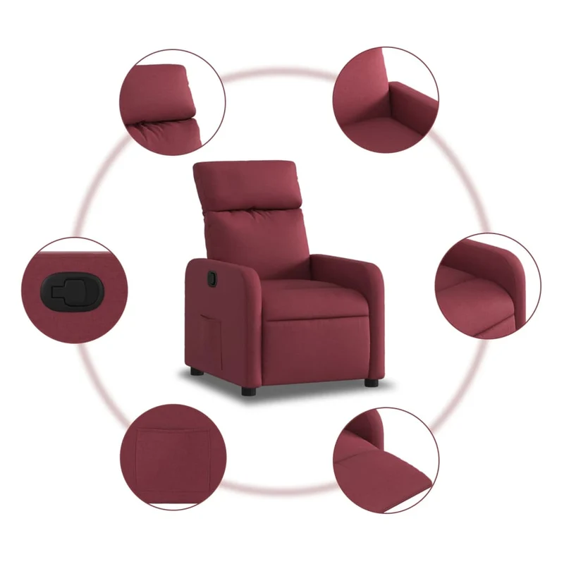 Fauteuil relax TV rembourrage confortable fonction d'inclinaison manuelle en tissu rouge bordeaux DEC028151