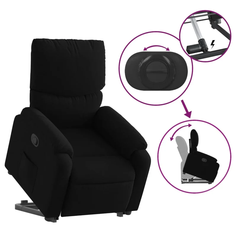 Fauteuil relax TV rembourrage confortable fonction de levage électrique en tissu noir DEC028103