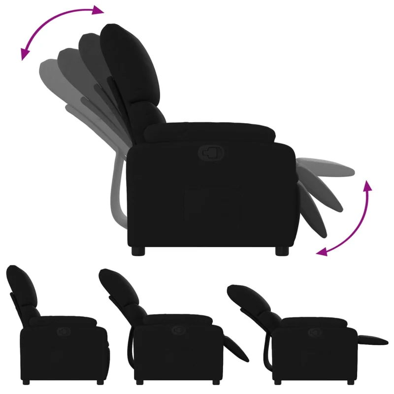 Fauteuil relax TV rembourrage confortable fonction d'inclinaison manuelle en tissu noir DEC028101