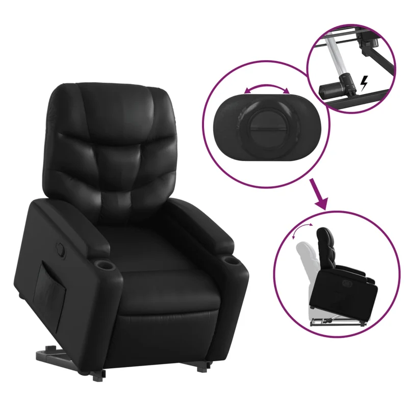 Fauteuil relax TV rembourrage confortable fonction de levage électrique en PVC noir DEC028068