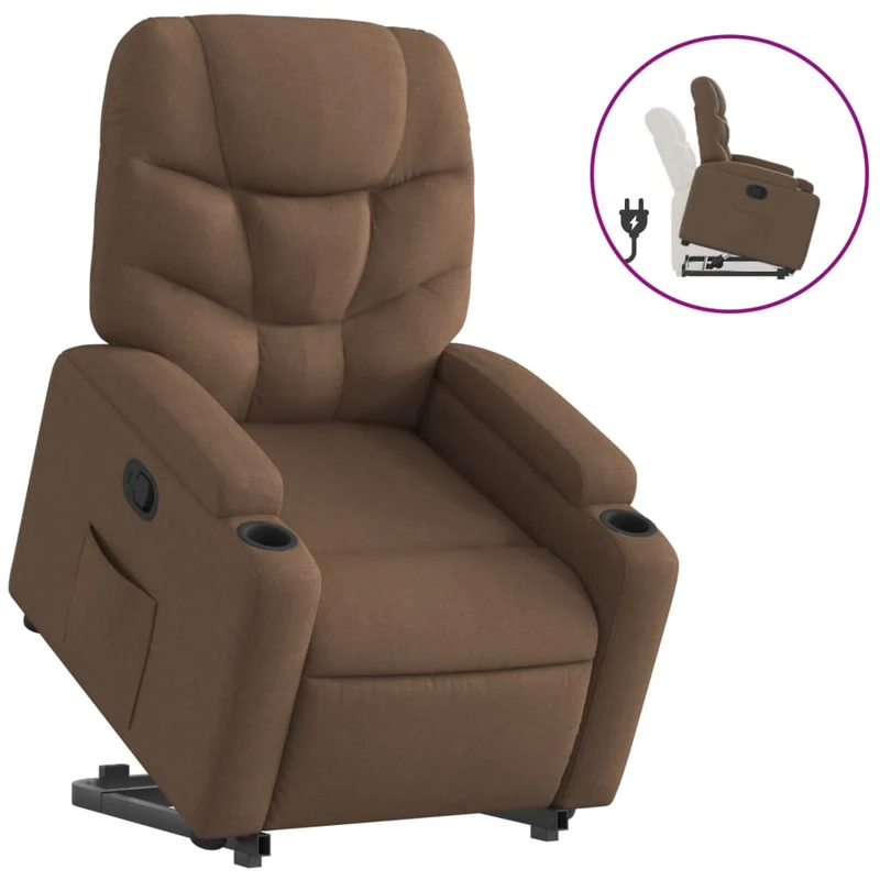 Fauteuil relax TV rembourrage confortable fonction de levage électrique en tissu marron DEC028057