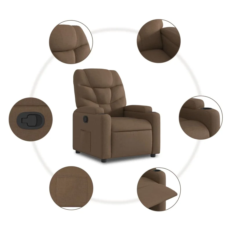 Fauteuil relax TV rembourrage confortable fonction d'inclinaison manuelle en tissu marron DEC028050