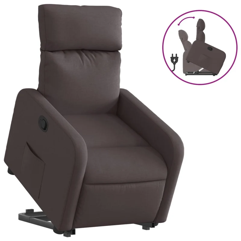 Fauteuil relax TV rembourrage confortable fonction de levage électrique en tissu marron foncé DEC028006