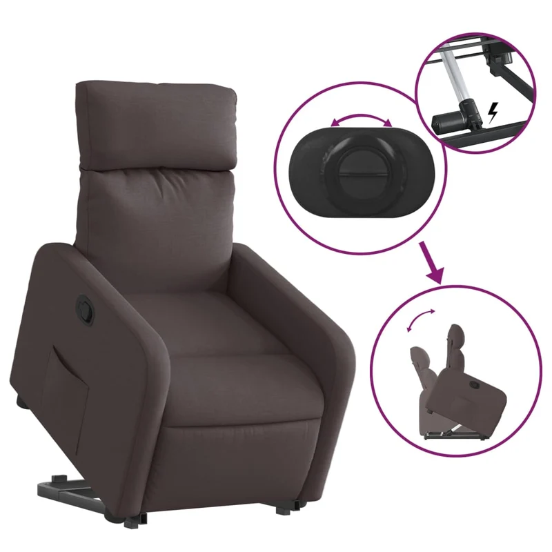 Fauteuil relax TV rembourrage confortable fonction de levage électrique en tissu marron foncé DEC028006