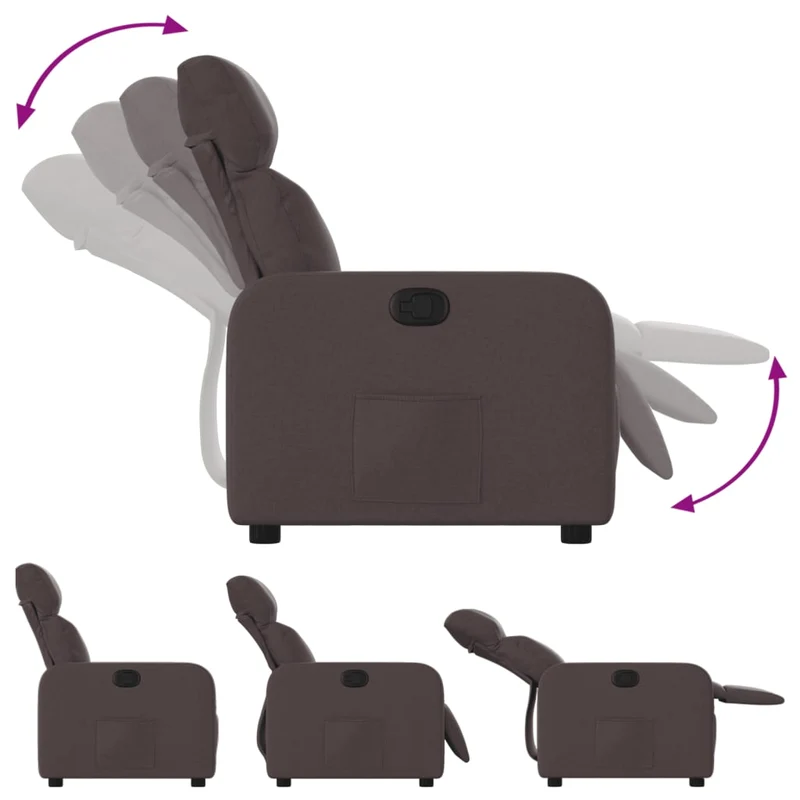 Fauteuil relax TV rembourrage confortable fonction d'inclinaison manuelle en tissu marron foncé DEC028005