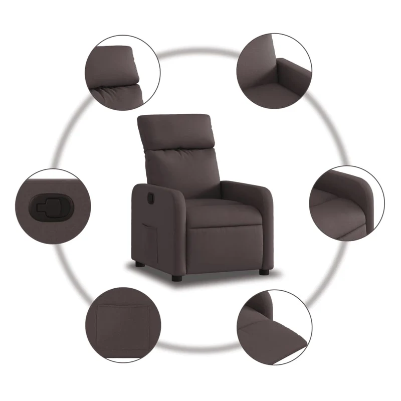 Fauteuil relax TV rembourrage confortable fonction d'inclinaison manuelle en tissu marron foncé DEC028005