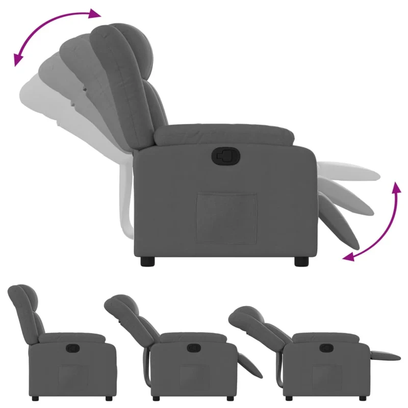 Fauteuil relax TV rembourrage confortable fonction d'inclinaison manuelle en tissu gris foncé DEC027937