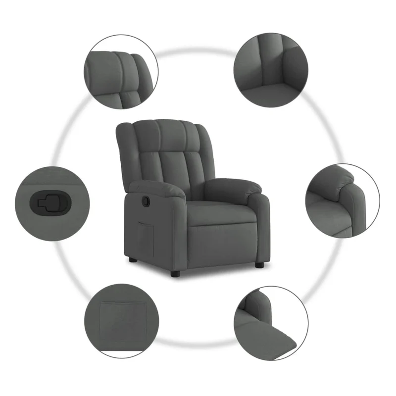 Fauteuil relax TV rembourrage confortable fonction d'inclinaison manuelle en tissu gris foncé DEC027937