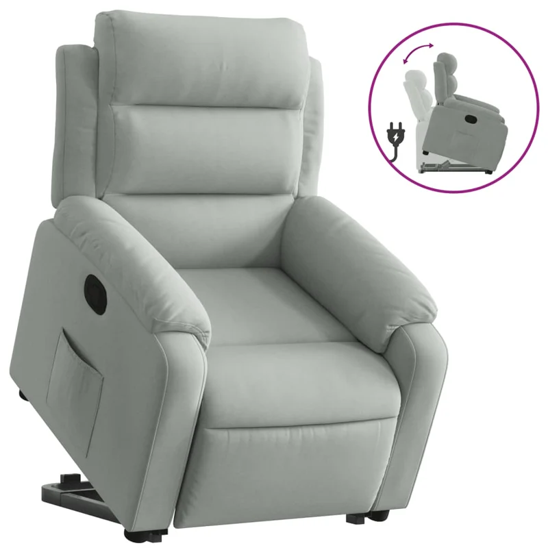 Fauteuil relax TV rembourrage confortable fonction de levage électrique en velours gris clair DEC027921