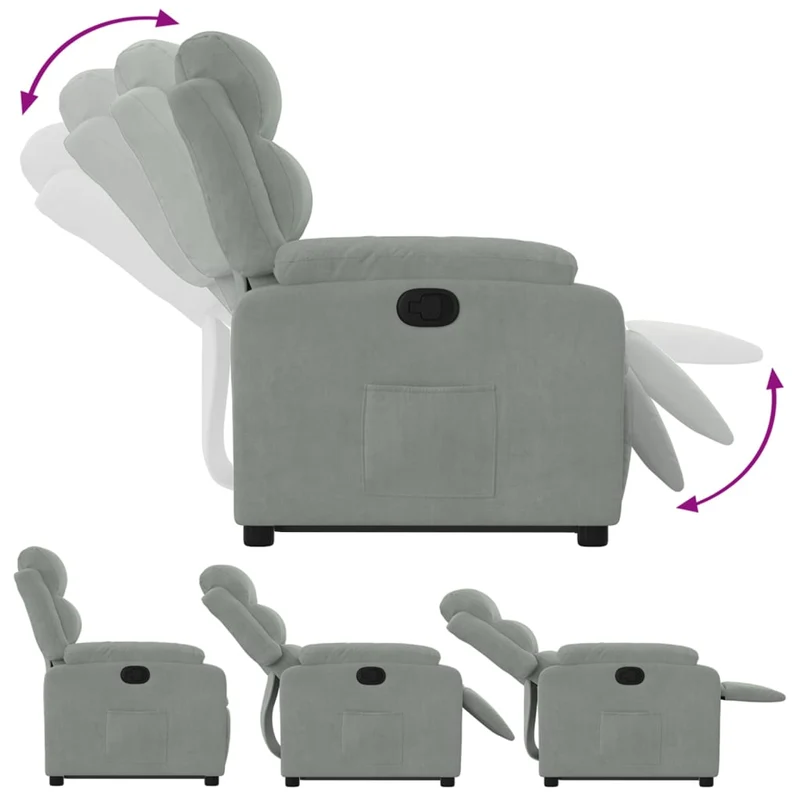 Fauteuil relax TV rembourrage confortable fonction de levage électrique en velours gris clair DEC027921