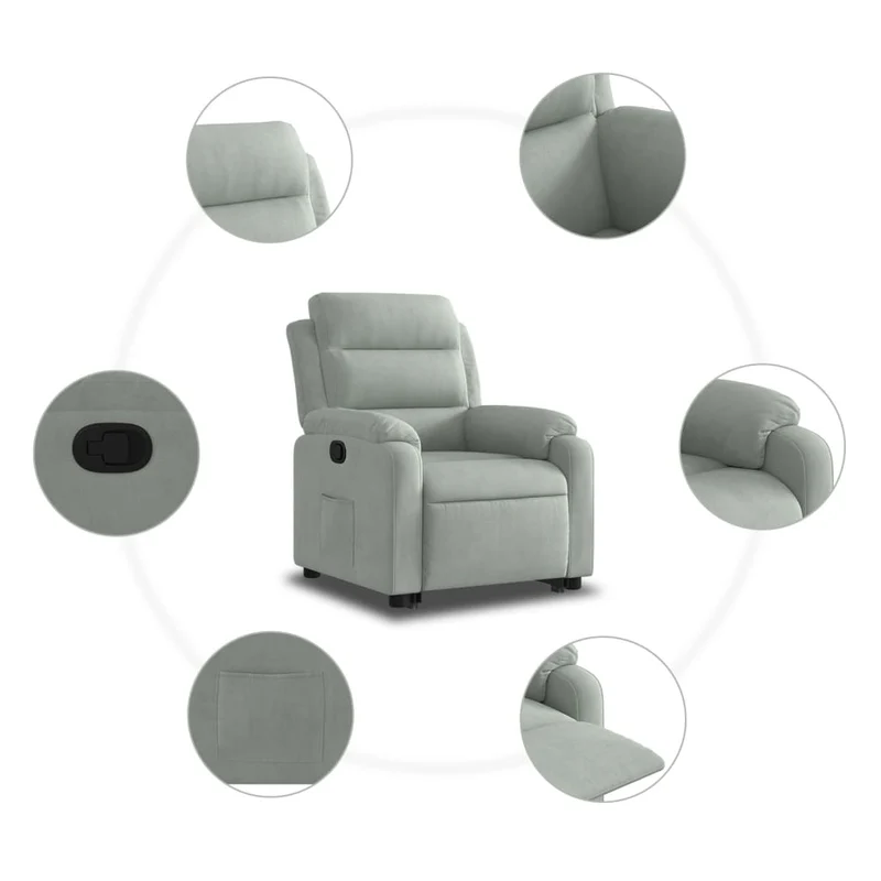 Fauteuil relax TV rembourrage confortable fonction de levage électrique en velours gris clair DEC027921