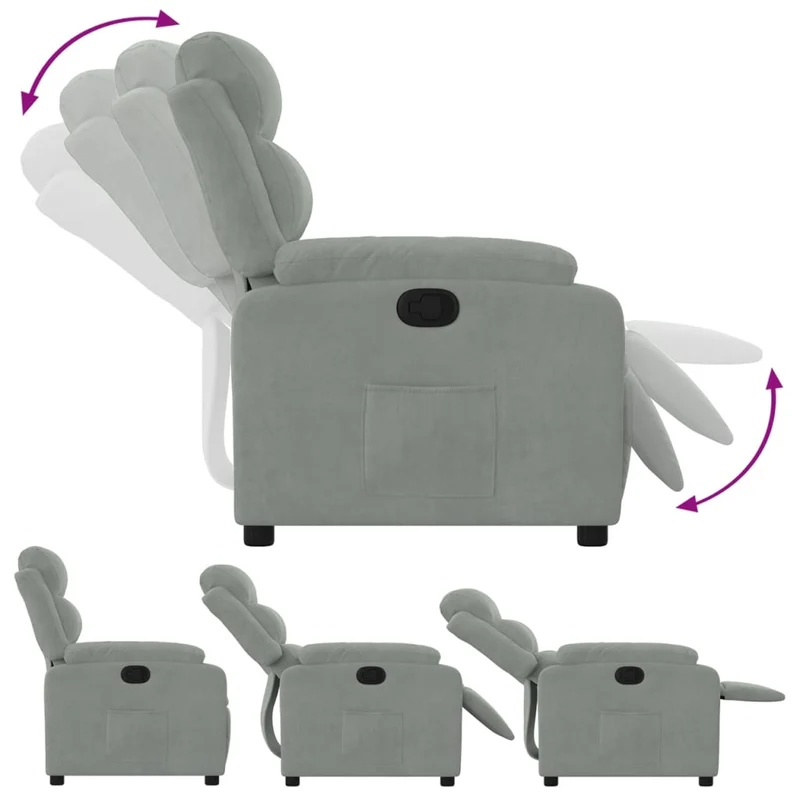 Fauteuil relax TV rembourrage confortable fonction d'inclinaison manuelle en velours gris clair DEC027919