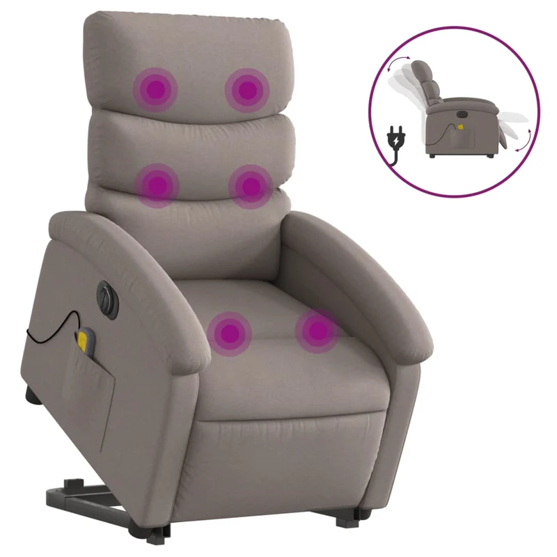 Fauteuil de relaxation fonction massage et inclinable en tissu taupe DEC027867