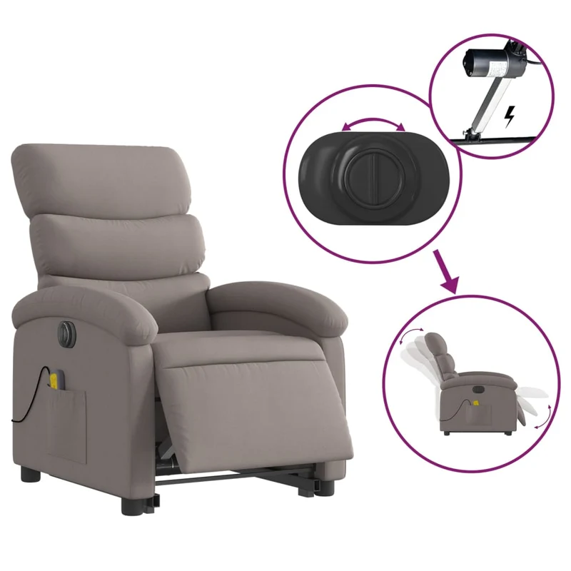 Fauteuil de relaxation fonction massage et inclinable en tissu taupe DEC027867