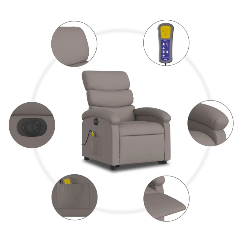 Fauteuil de relaxation fonction massage et inclinable en tissu taupe DEC027867