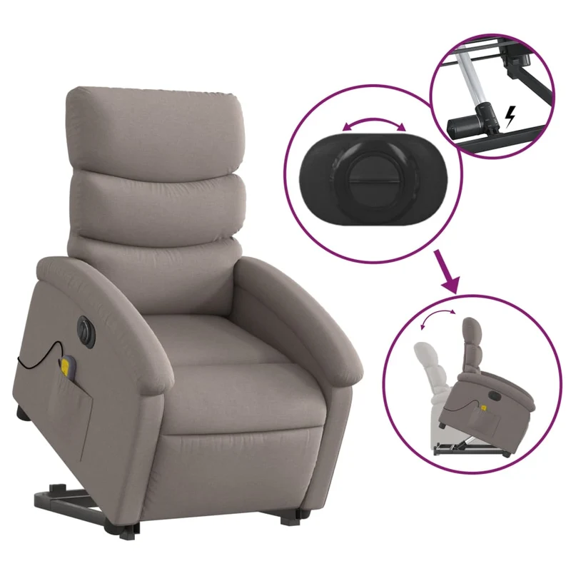 Fauteuil de relaxation fonction massage et inclinable en tissu taupe DEC027867