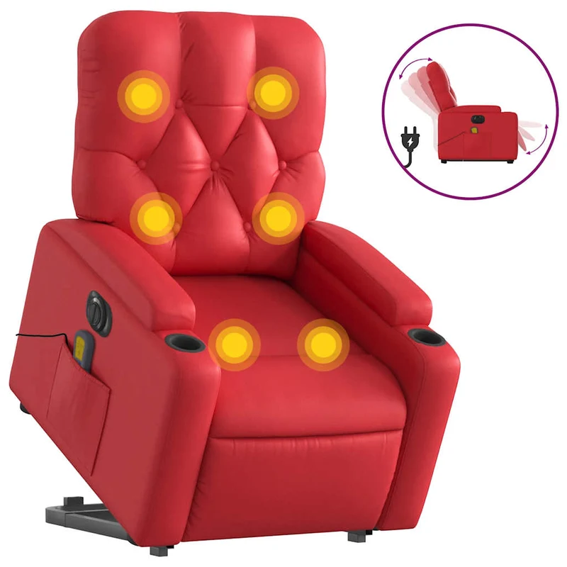 Fauteuil de relaxation fonction massage et inclinable fonction de levage électrique en PVC rouge DEC027857